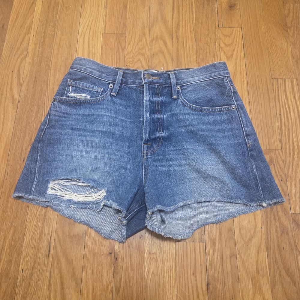 FRAME Denim Heritage Shorts Size 25 Blue Jean Distressed Raw Hem Cut-Off